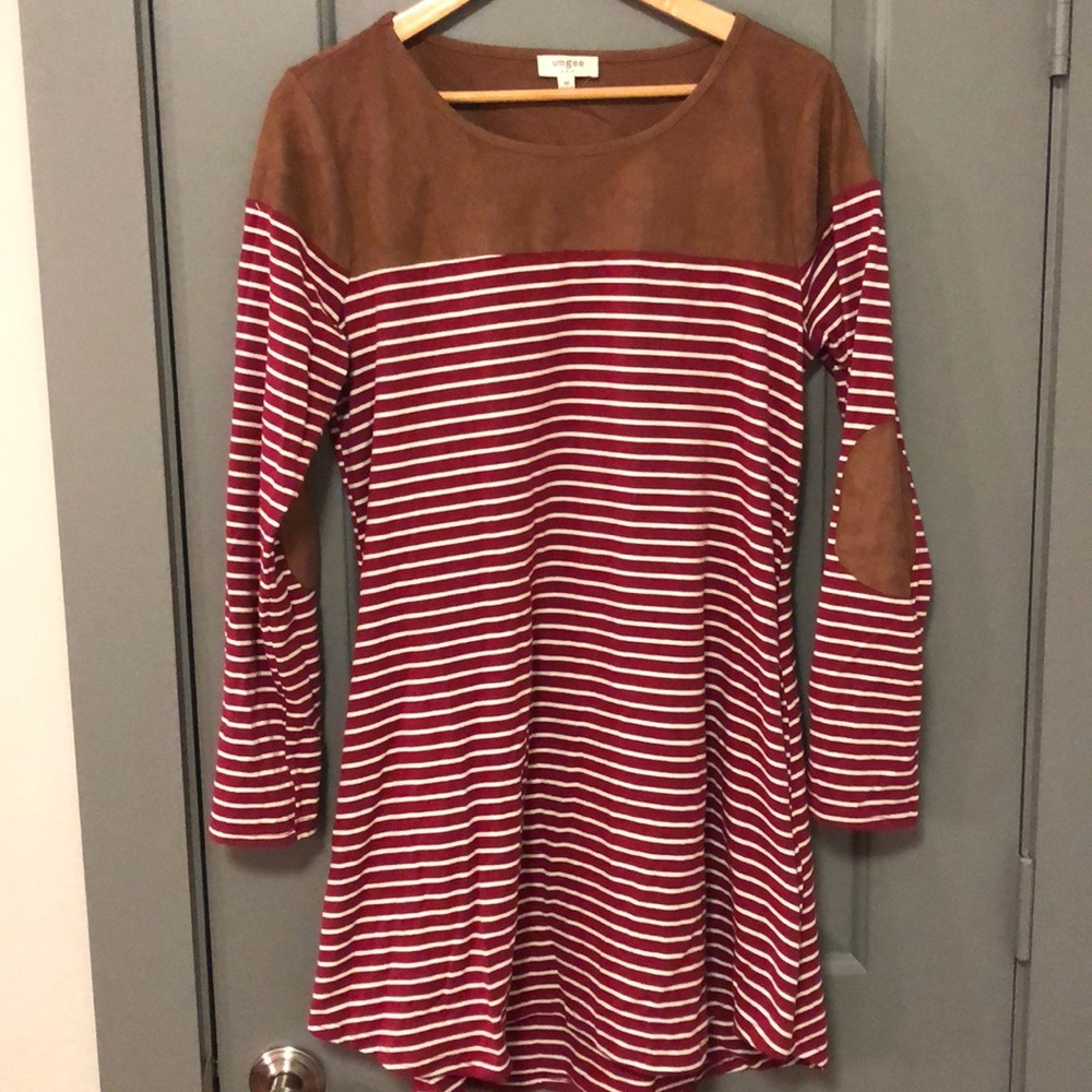 SUEDE ELBOW PATCH TEE DRESS